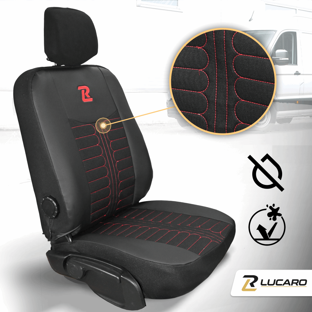 Pokrowce na fotele TORNADO Renault Master 3, Opel Movano B, Nissan NV400 - CZARNO - CZERWONY 