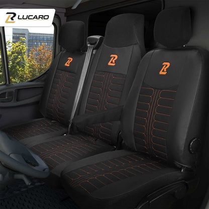 Pokrowce na fotele TORNADO Renault Master 3, Opel Movano B, Nissan NV400 - CZARNO - POMARAŃCZOWY 