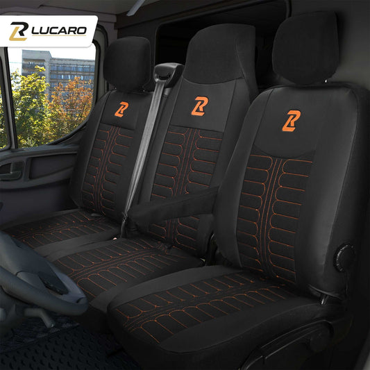 Pokrowce na fotele TORNADO Renault Master 3, Opel Movano B, Nissan NV400 - CZARNO - POMARAŃCZOWY 