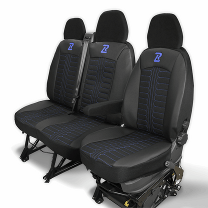 Pokrowce na fotele TORNADO Fiat Ducato, Peugeot Boxer, Citroen Jumper, Opel Movano C, RAM Promaster CZARNO - NIEBIESKI 
