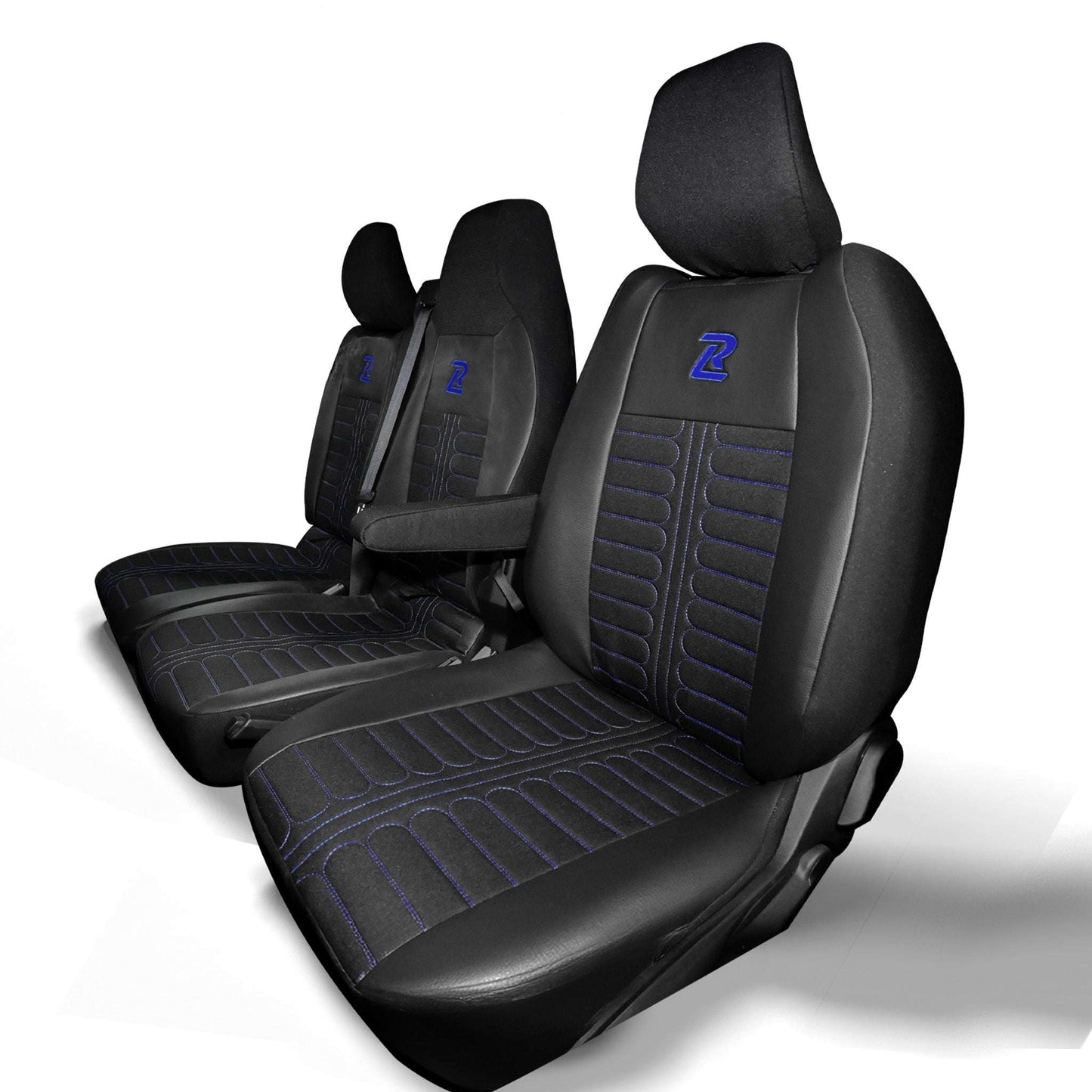 Pokrowce na fotele TORNADO Renault Master 4, Nissan Interstar 3 (Oparcie dzielone, siedzisko dzielone) CZARNO - NIEBIESKI 