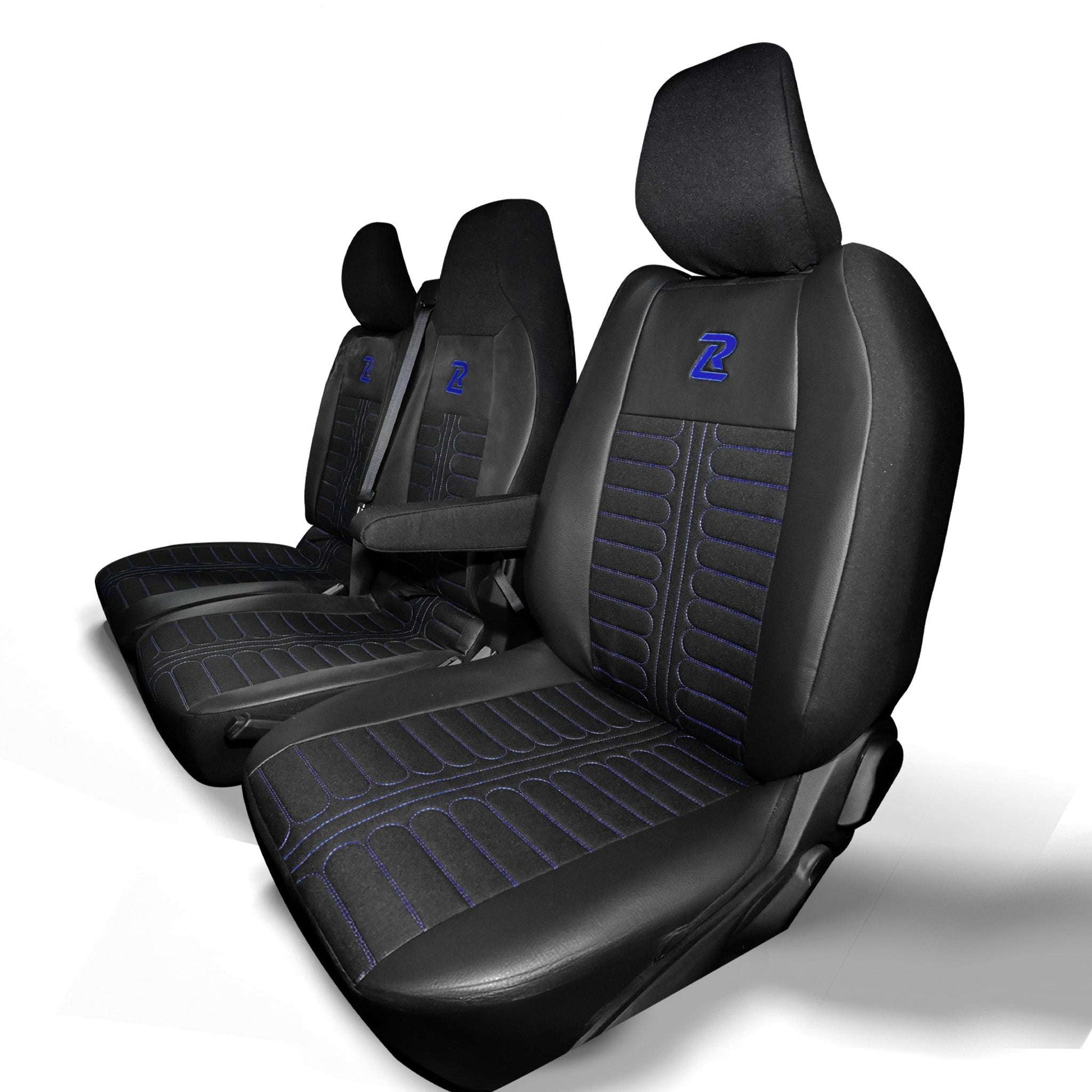 Pokrowce na fotele TORNADO Renault Master 4, Nissan Interstar 3 (Oparcie dzielone, siedzisko dzielone) CZARNO - NIEBIESKI 