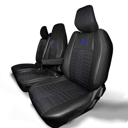 Pokrowce na fotele TORNADO Renault Master 4, Nissan Interstar 3 (Oparcie dzielone, siedzisko dzielone) CZARNO - NIEBIESKI 