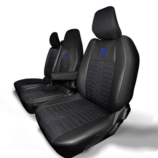 Pokrowce na fotele TORNADO Renault Master 4, Nissan Interstar 3 (Oparcie dzielone, siedzisko dzielone) CZARNO - NIEBIESKI 