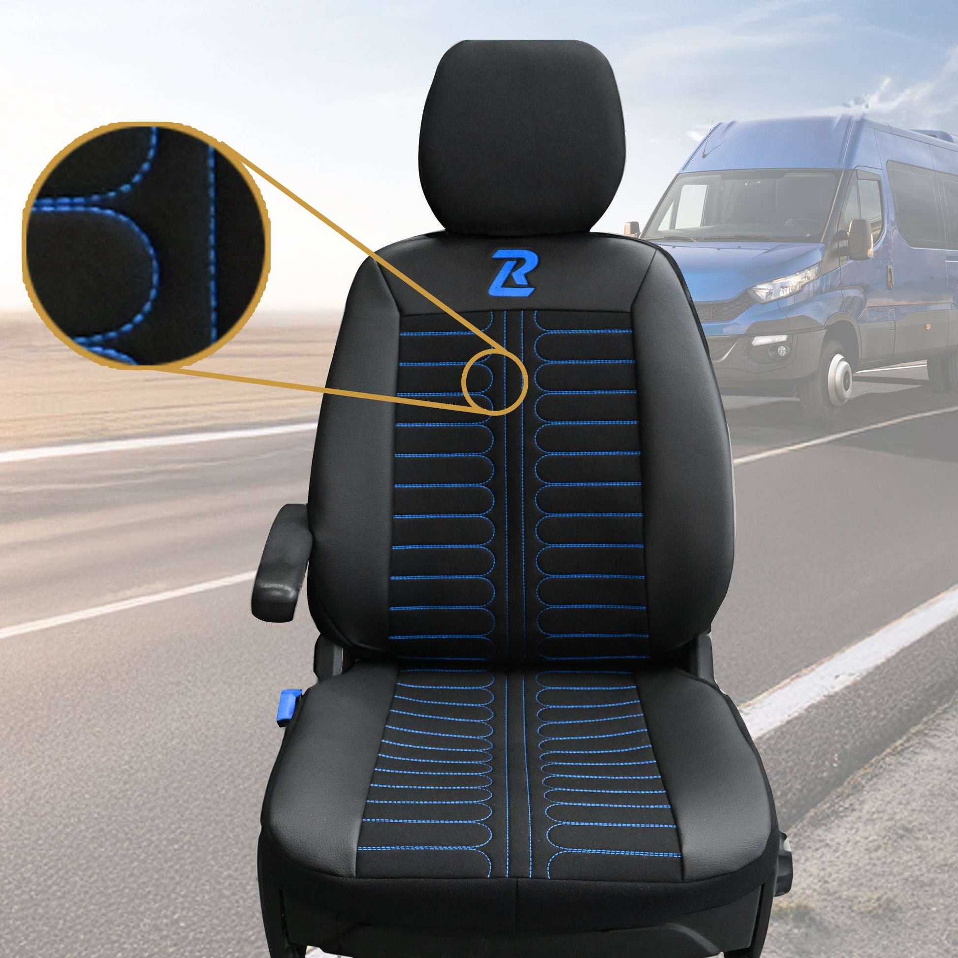 Pokrowce na fotele TORNADO Iveco Daily od 2014 1+2 - Czarno niebieski 