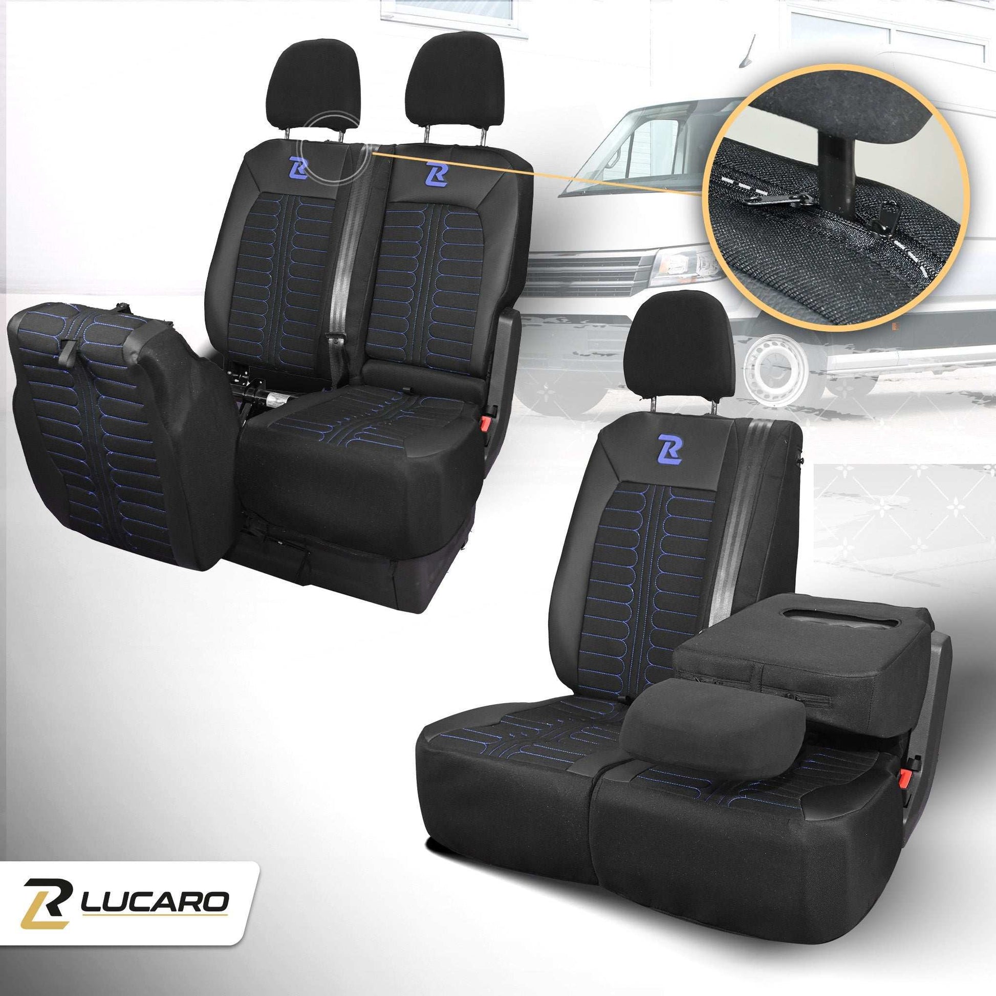 Pokrowce na fotele samochodowe TORNADO Volkswagen Crafter 2, MAN TGE 1+2 Czarno - Niebieski 