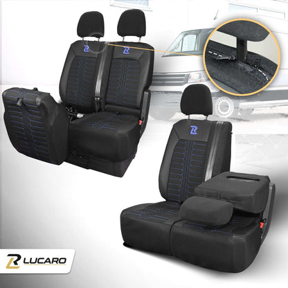 Pokrowce na fotele samochodowe TORNADO Volkswagen Crafter 2, MAN TGE 1+2 Czarno - Niebieski 