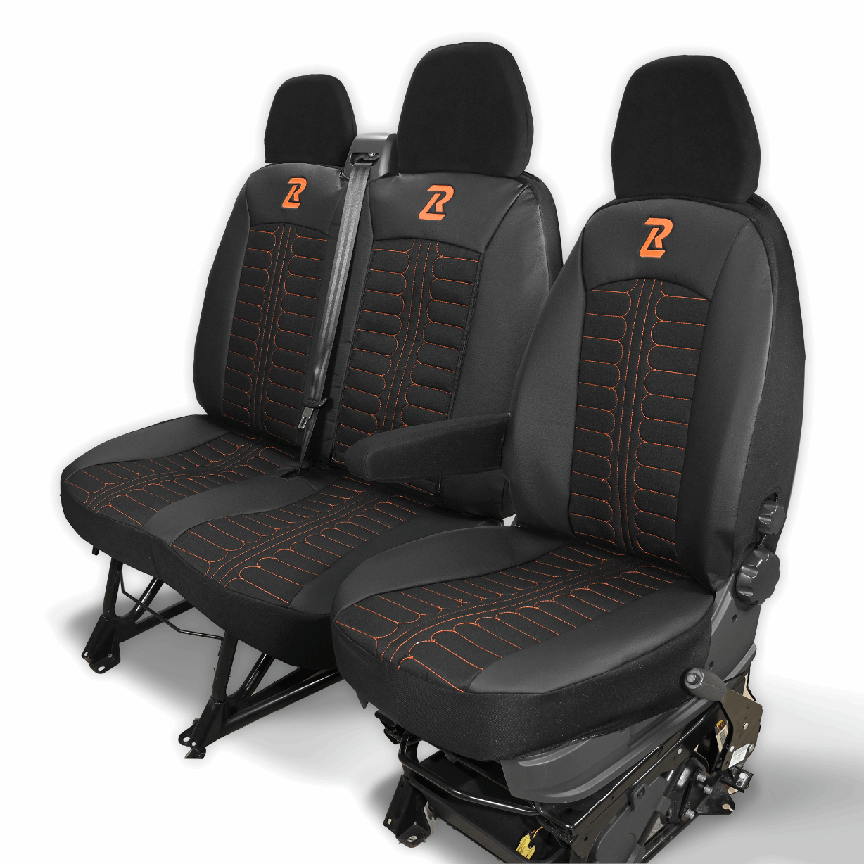 Pokrowce na fotele TORNADO Fiat Ducato, Peugeot Boxer, Citroen Jumper, Opel Movano C, RAM Promaster CZARNO - POMARAŃCZOWY 