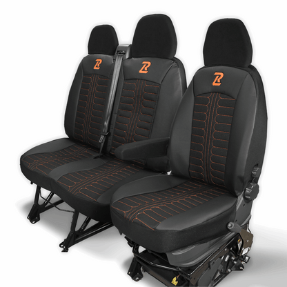 Pokrowce na fotele TORNADO Fiat Ducato, Peugeot Boxer, Citroen Jumper, Opel Movano C, RAM Promaster CZARNO - POMARAŃCZOWY 