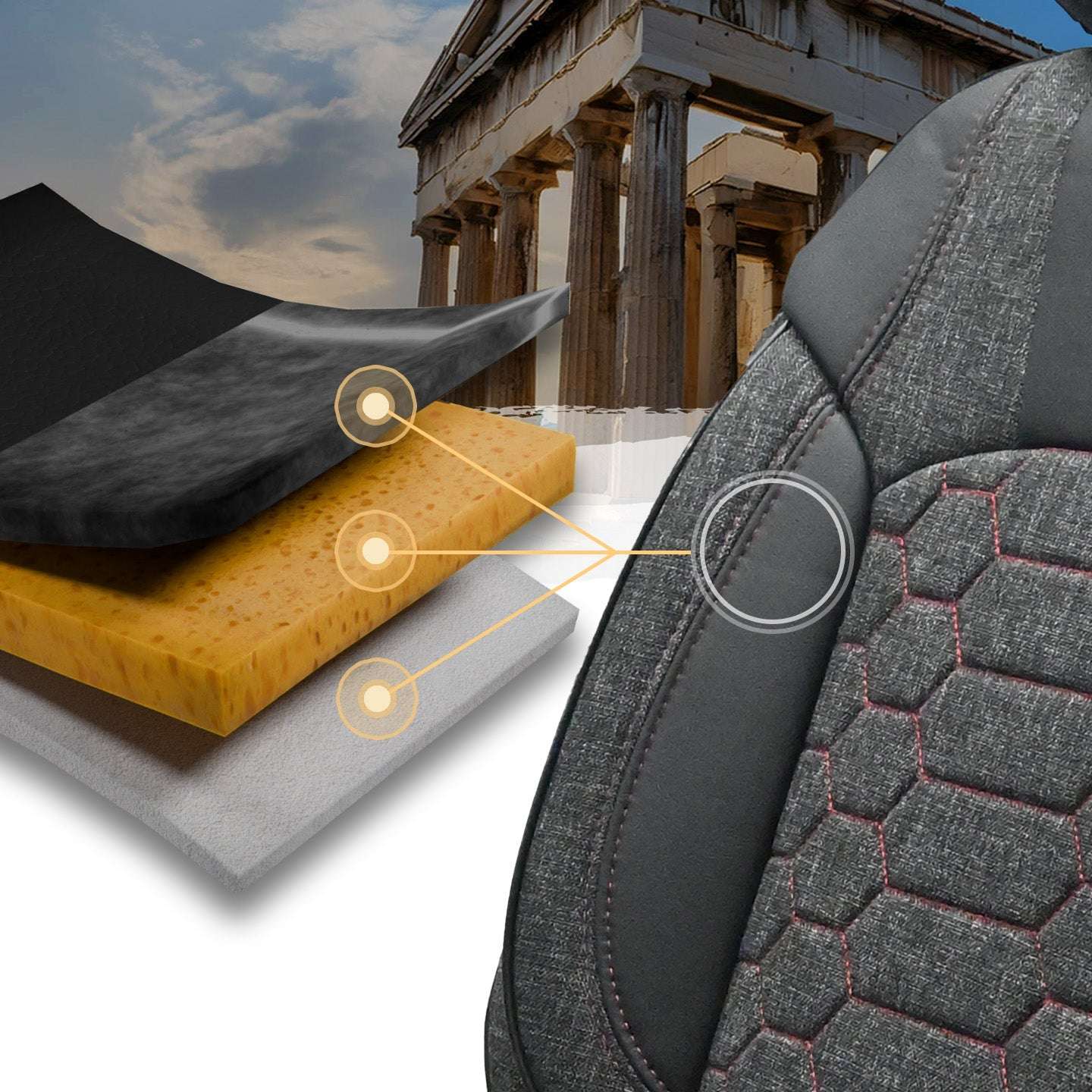 Pokrowce na fotele samochodowe OLIMP - SZARO CZERWONY (KOMPLET) 