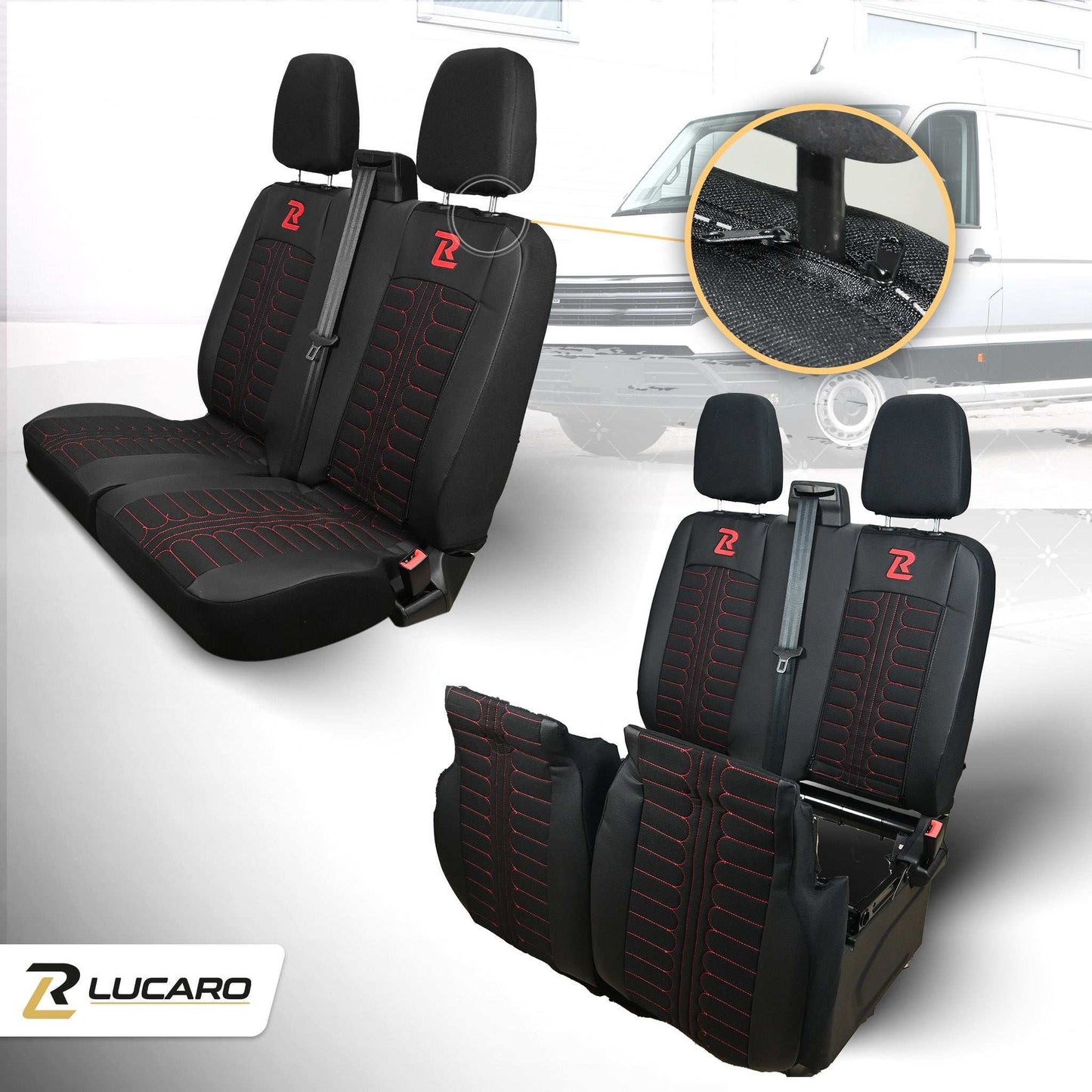 Pokrowce na fotele TORNADO Ford Transit, Transit Custom od 2013 1+2 CZARNO - CZERWONY 