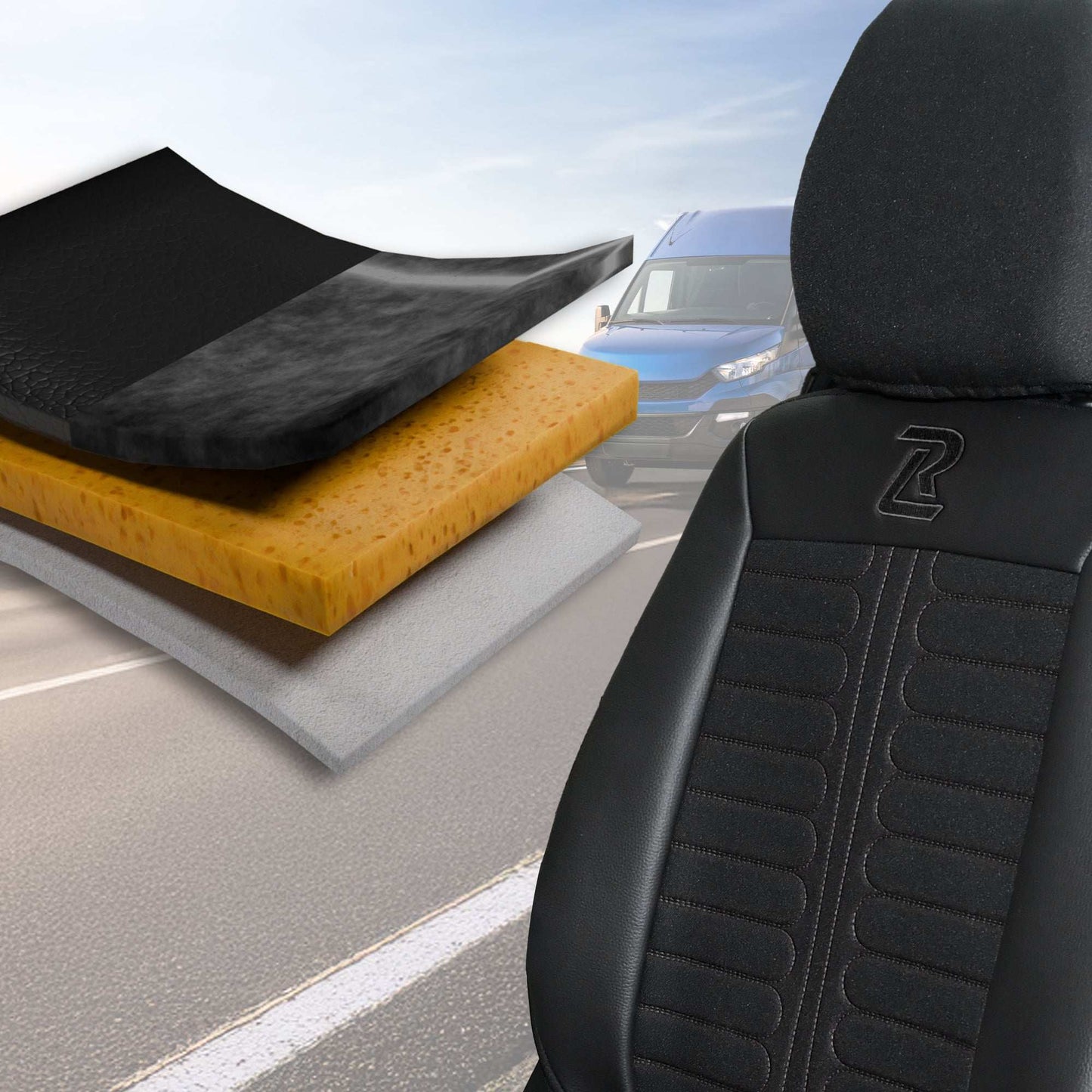 Pokrowce na fotele TORNADO Iveco Daily od 2014 1+2 - Czarny 