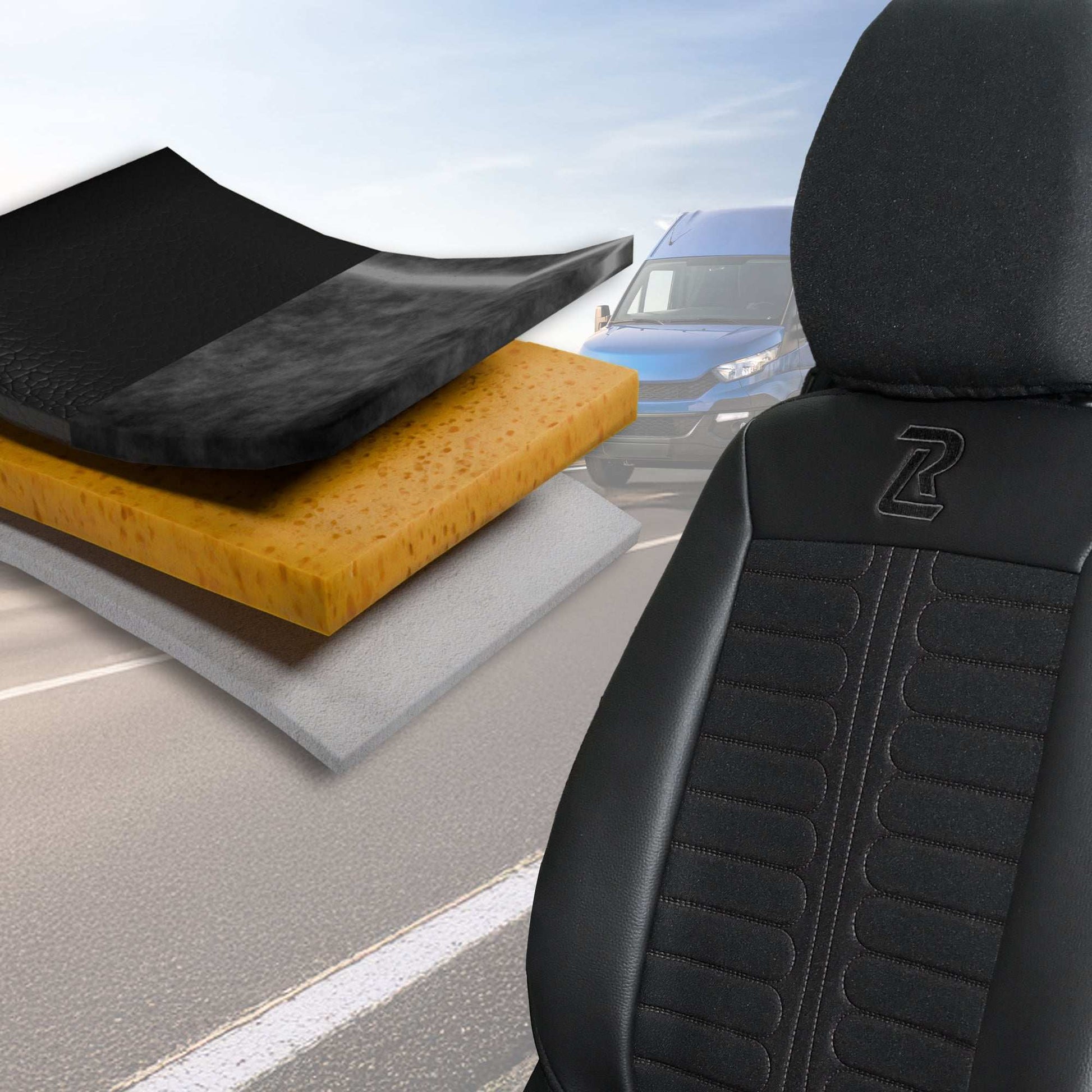 Pokrowce na fotele TORNADO Iveco Daily od 2014 1+2 - Czarny 