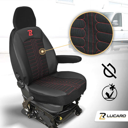 Pokrowce na fotele TORNADO Fiat Ducato, Peugeot Boxer, Citroen Jumper, Opel Movano C, RAM Promaster CZARNO - CZERWONY 