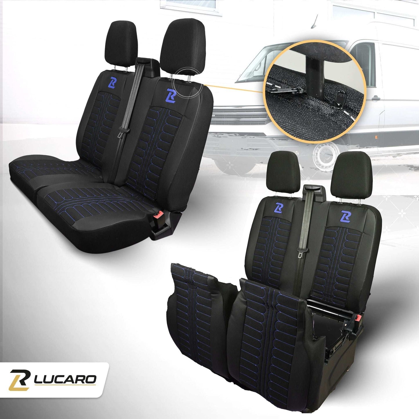 Pokrowce na fotele TORNADO Ford Transit, Transit Custom od 2013 1+2 CZARNO - NIEBIESKI 