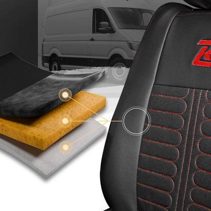 Pokrowce na fotele TORNADO Renault Master 4, Nissan Interstar 3 (Oparcie dzielone, siedzisko dzielone) CZARNO - CZERWONY 