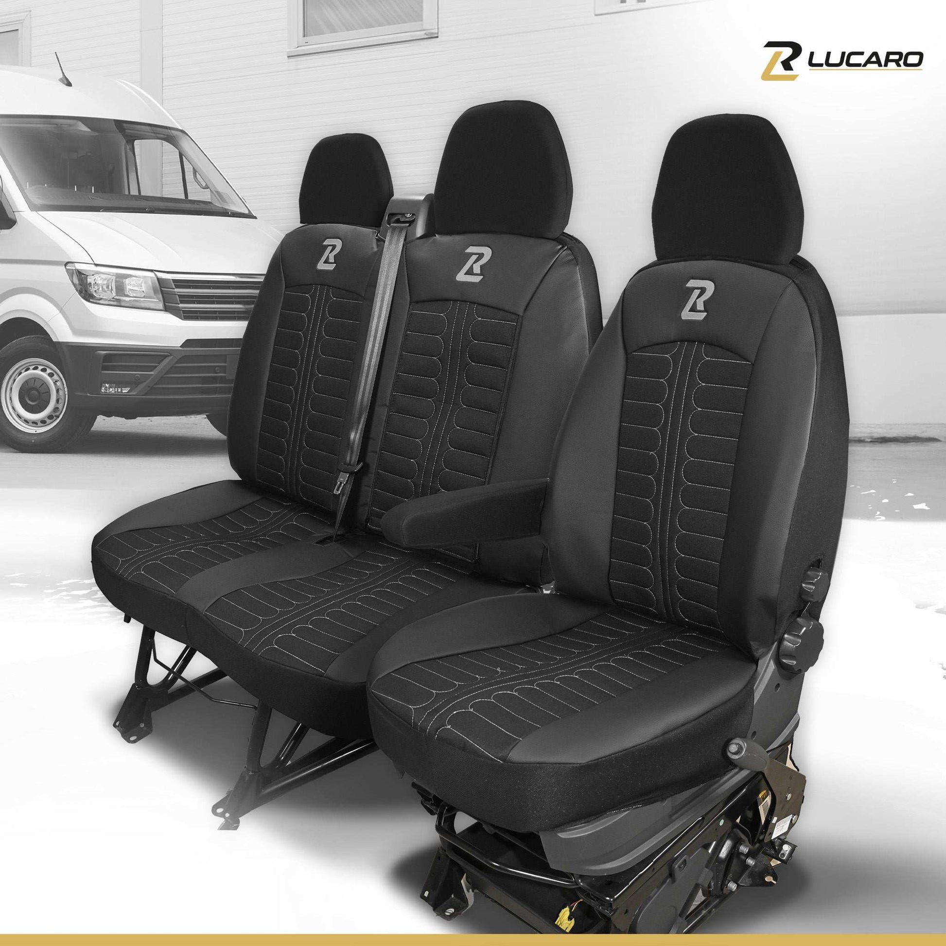 Pokrowce na fotele TORNADO Fiat Ducato, Peugeot Boxer, Citroen Jumper, Opel Movano C, RAM Promaster CZARNO - SZARY 