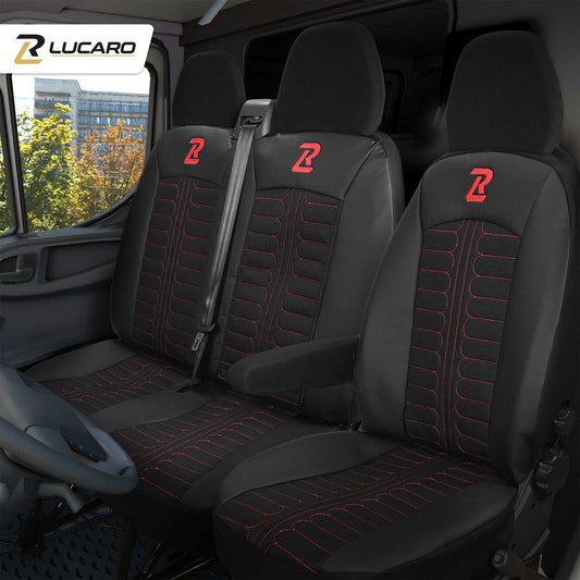 Pokrowce na fotele TORNADO Fiat Ducato, Peugeot Boxer, Citroen Jumper, Opel Movano C, RAM Promaster CZARNO - CZERWONY 