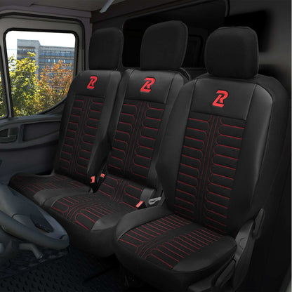 Pokrowce na fotele samochodowe TORNADO Citroen Berlingo 3, Fiat Doblo 3, Peugeot Partner 3, Opel Combo E, Toyota Proace City 1+2 Czarno - Czerwony 