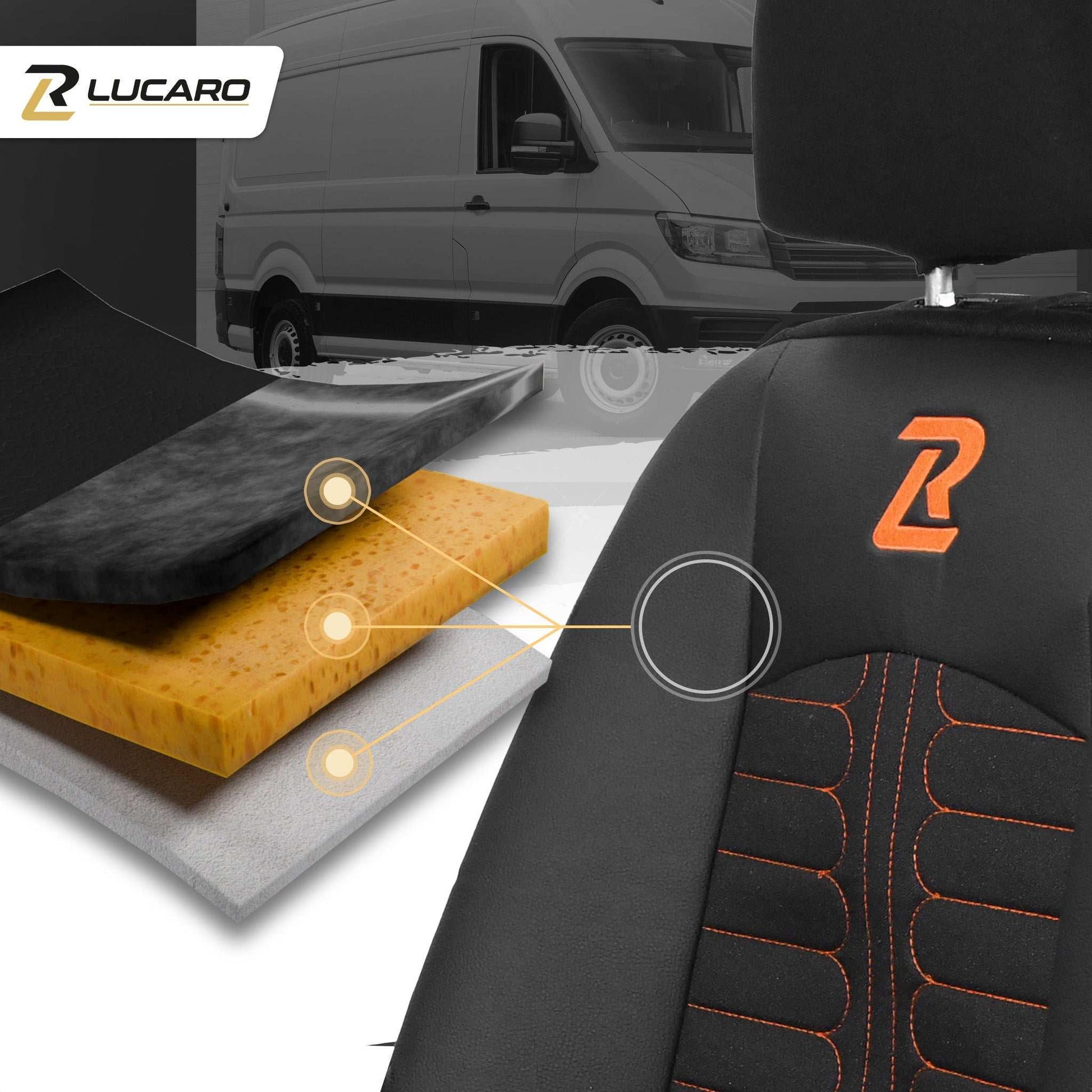 Pokrowce na fotele TORNADO Mercedes Sprinter 3 od 2018 1+2 Czarno - pomarańczowy 