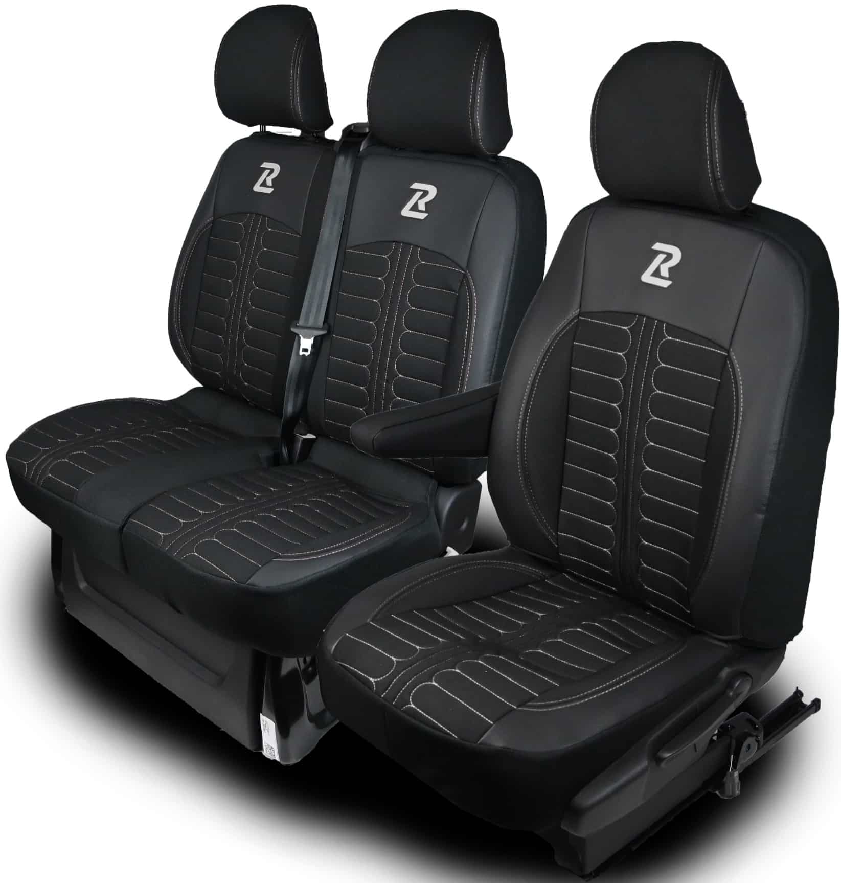 Czarno-szare render Pokrowce na fotele TORNADO Renault Trafic 3, Opel Vivaro B, Fiat Talento, Nissan NV300 1+2